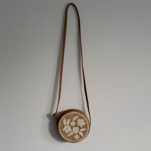 NWOT Floral Wicker and Faux Leather Bag